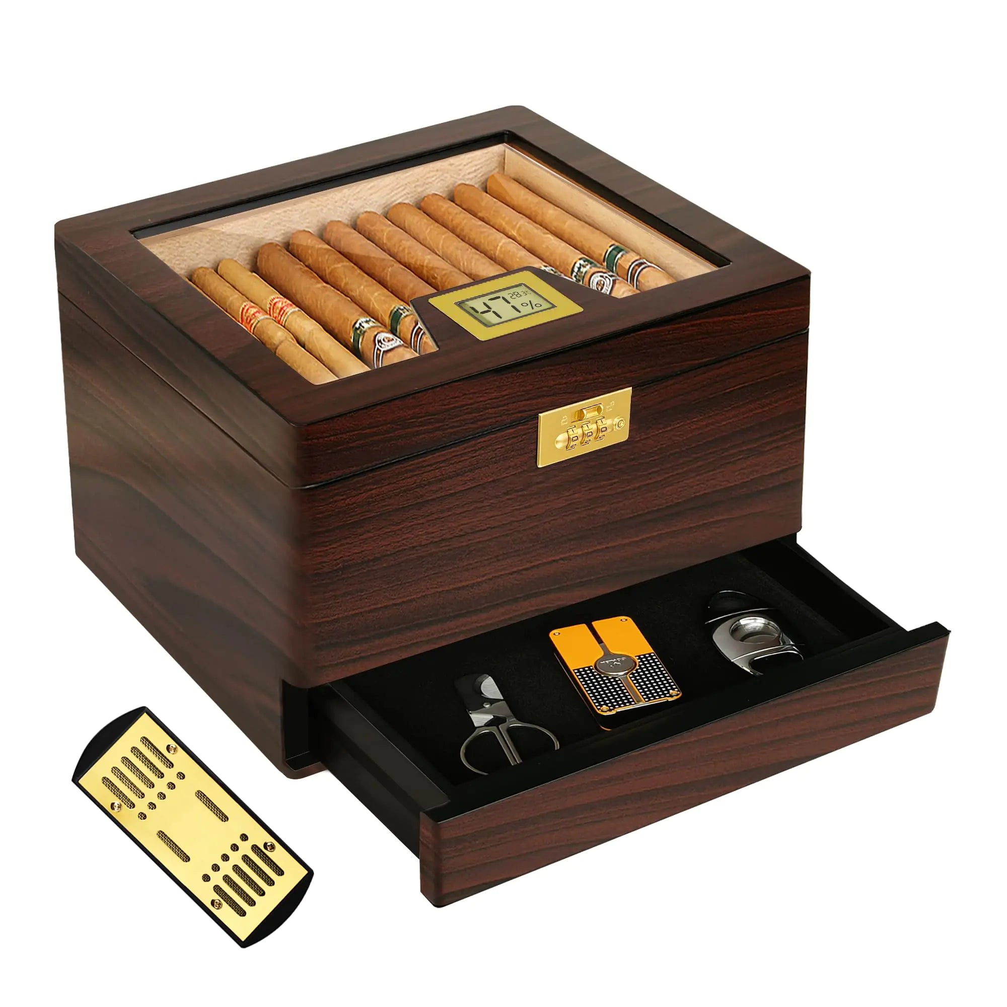 Cigar Humidor Case & Digital Hygrometer